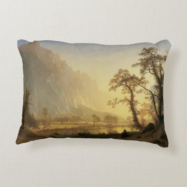 Sunrise, Yosemite Valley by Albert Bierstadt Accent Pillow (Back)