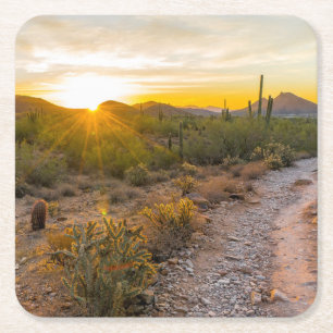 Sunrize Over Arizona Trail Square Paper Coaster