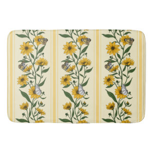 Sunroot floral stripe on off white bath mat