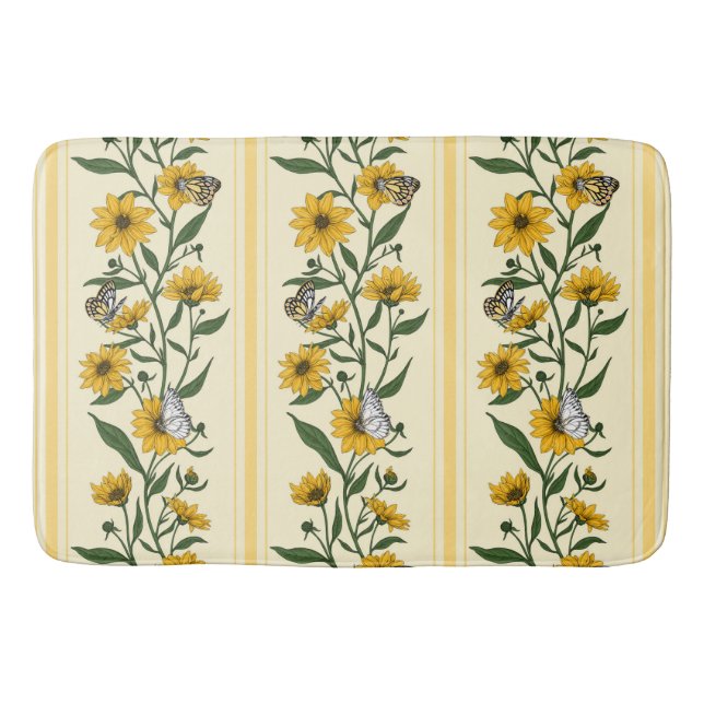 Sunroot floral stripe on off white bath mat (Front)
