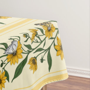 Sunroot floral stripe on off white tablecloth