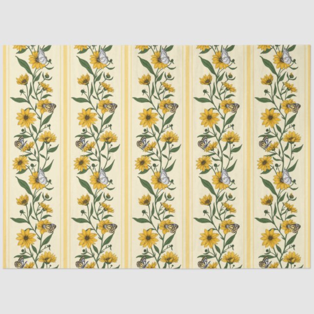 Sunroot floral stripe on off white tissue paper (Front)