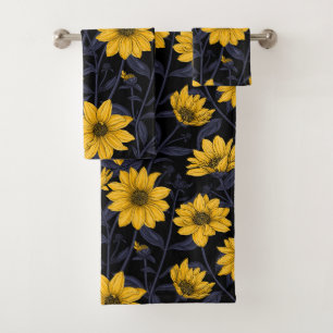 Sunroot, wild sunflower in yellow and blue bath towel set