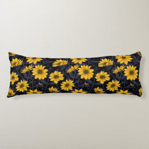 Sunroot, wild sunflower in yellow and blue body pillow
