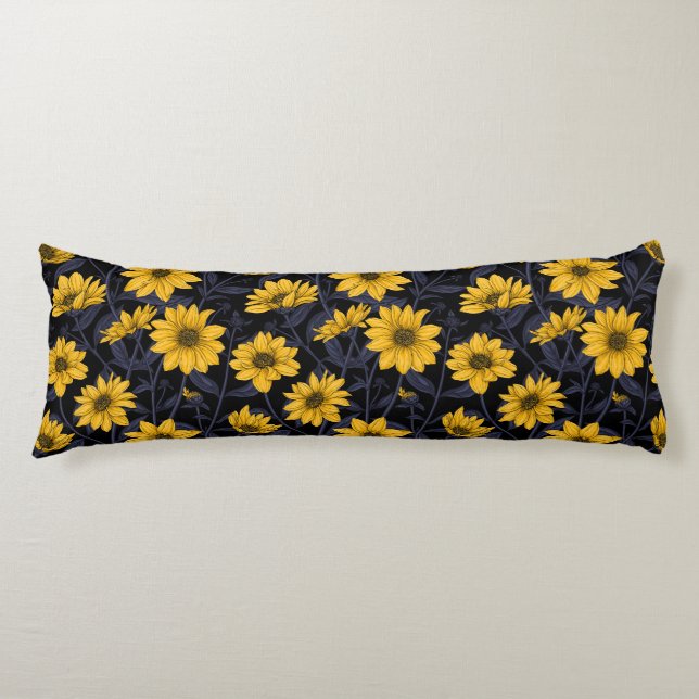 Sunroot, wild sunflower in yellow and blue body pillow (Front)