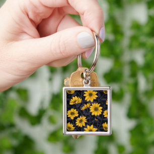 Sunroot, wild sunflower in yellow and blue keychain