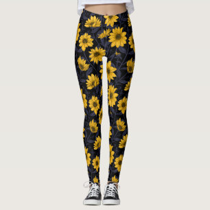 Sunroot, wild sunflower in yellow and blue leggings