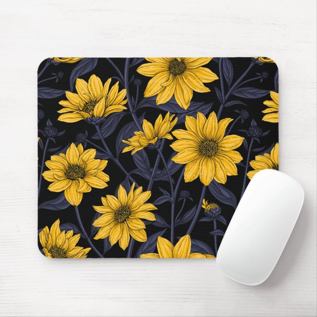 Sunroot, wild sunflower in yellow and blue mouse pad (With Mouse)