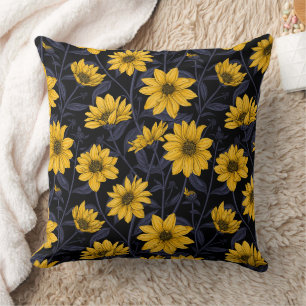 Sunroot, wild sunflower in yellow and blue throw pillow