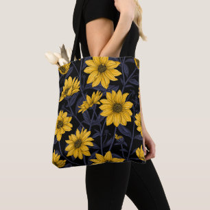 Sunroot, wild sunflower in yellow and blue tote bag