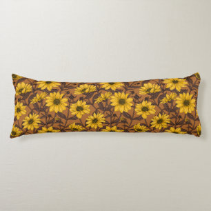 Sunroot, wild sunflower in yellow and brown body pillow