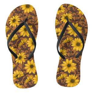 Sunroot, wild sunflower in yellow and  brown flip flops