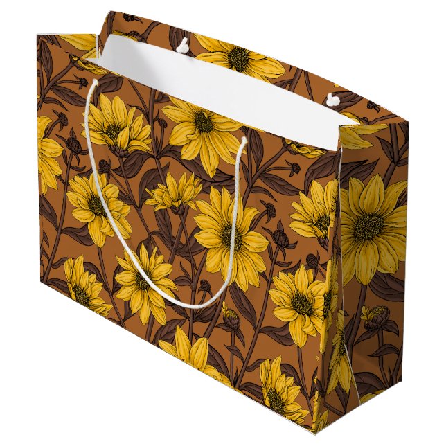 Sunroot, wild sunflower in yellow and  brown large gift bag (Back Angled)