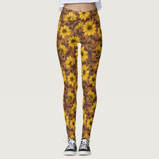 Sunroot, wild sunflower in yellow and  brown leggings (Front)