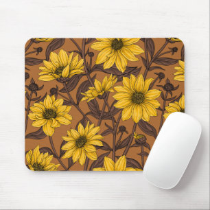 Sunroot, wild sunflower in yellow and  brown mouse pad