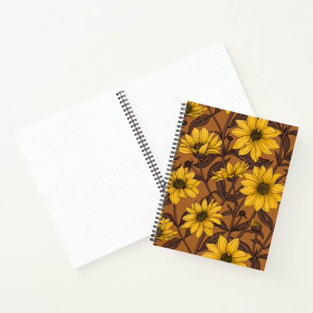 Sunroot, wild sunflower in yellow and  brown notebook (Inside)