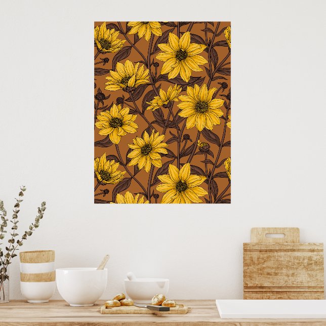 Sunroot, wild sunflower in yellow and  brown poster (Kitchen)