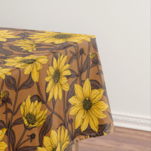 Sunroot, wild sunflower in yellow and  brown tablecloth