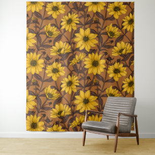 Sunroot, wild sunflower in yellow and  brown tapestry