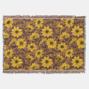 Sunroot, wild sunflower in yellow and brown throw blanket