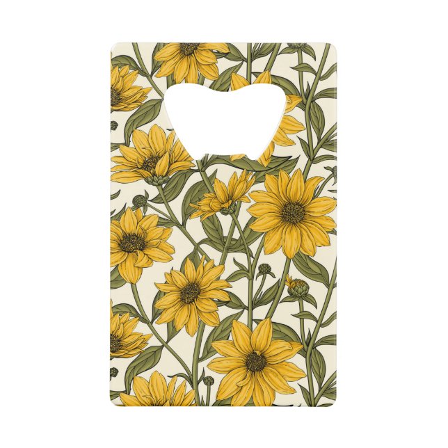 Sunroot, wild sunflower on off white credit card bottle opener (Front)