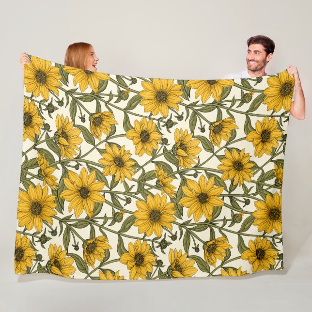 Sunroot, wild sunflower on off white fleece blanket (In Situ)