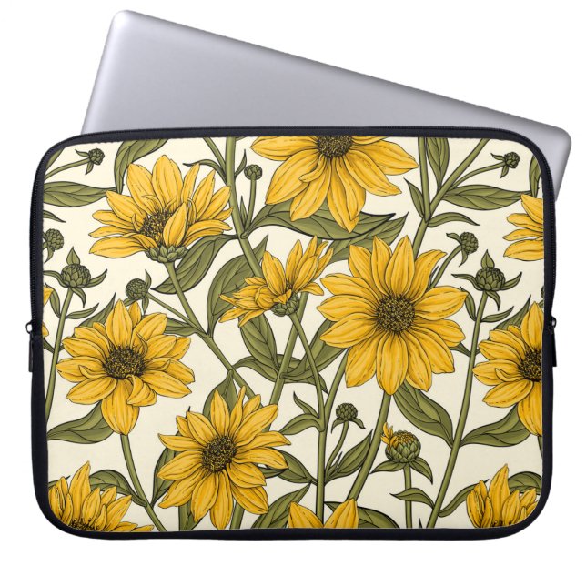 Sunroot, wild sunflower on off white laptop sleeve (Front)