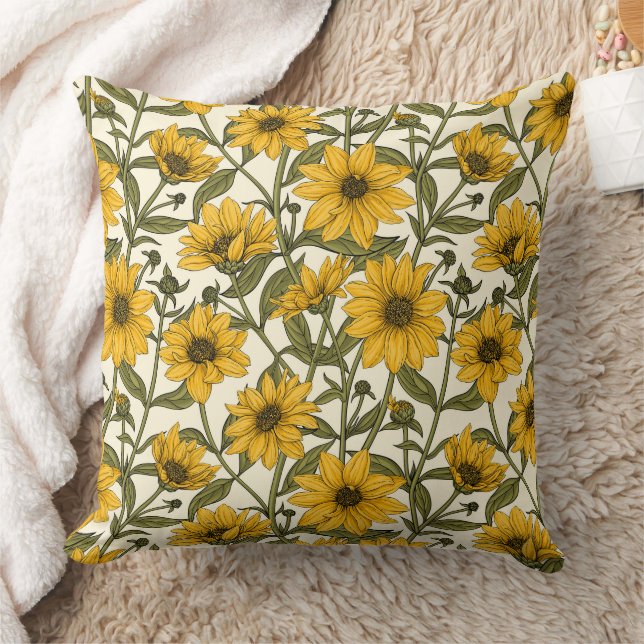 Sunroot, wild sunflower on off white throw pillow (Blanket)