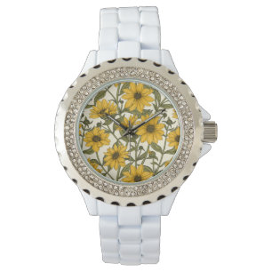 Sunroot, wild sunflower on off white watch