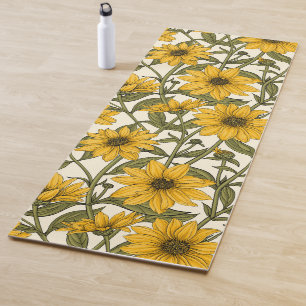 Sunroot, wild sunflower on off white yoga mat