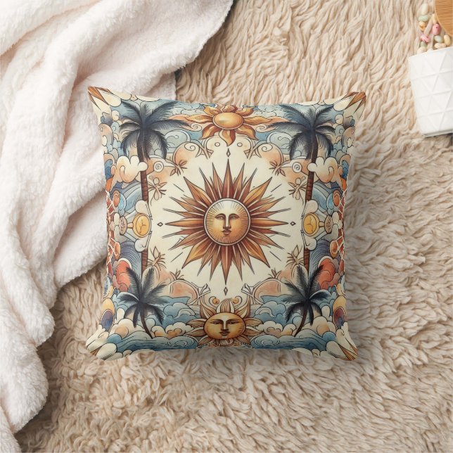 Sun's in Paradise (grey/blue back) Throw Pillow (Blanket)