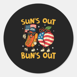 Suns out buns out hotdog peach funny 4th of july classic round sticker