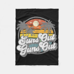 Suns Out Guns Out Funny Beach Vacation Retro Surfi Fleece Blanket