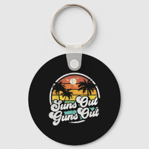 Suns Out Guns Out Funny Beach Vacation Retro Surfi Keychain
