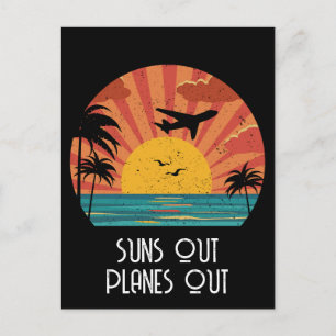 Suns Out Planes Out, Retro Vintage Sunset, custom Postcard