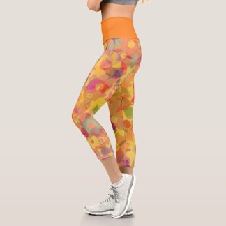 Sunscape Orange Fleurs Jaunes Capri Leggings