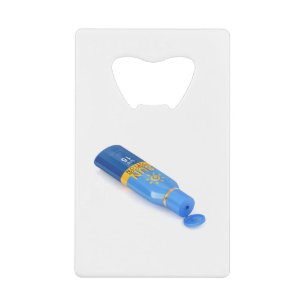 Sunscreen lotion on white background credit card bottle opener