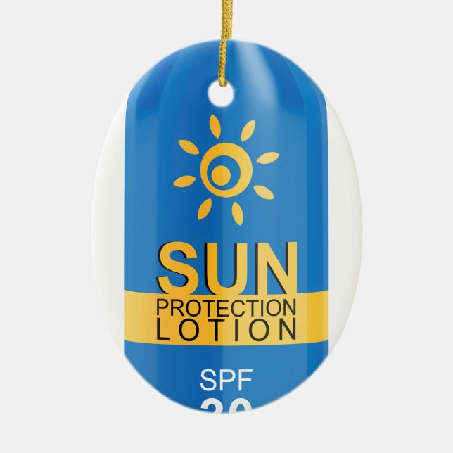 Sunscreen lotion on white ceramic ornament (Front)
