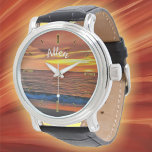 Sunset 1577 Leather  Watch<br><div class="desc">Painting "Sunset 1577" Collection The Men's Vintage Leather Watch is a big-faced timepiece that will never go out of style. Featuring a three-hand quartz movement and genuine leather strap, this watch’s classic look is great for both formal and fun occasions. Customize the face with your text on this design to...</div>
