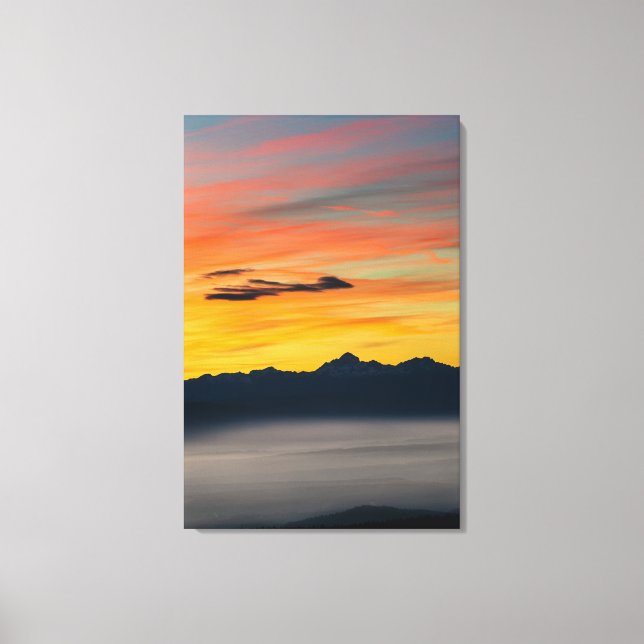 Sunset above Triglav foggy valley Canvas Print (Front)