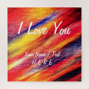 Sunset Abstract Colours - I Love You Add Your Tex Jigsaw Puzzle