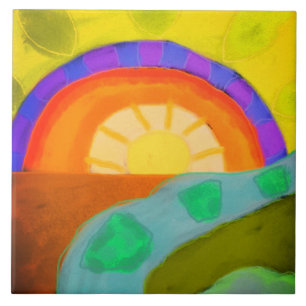 Sunset Abstract Digital Painting Tile