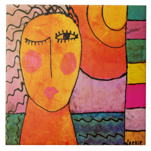 Sunset Abstract Painting of a Woman Tile