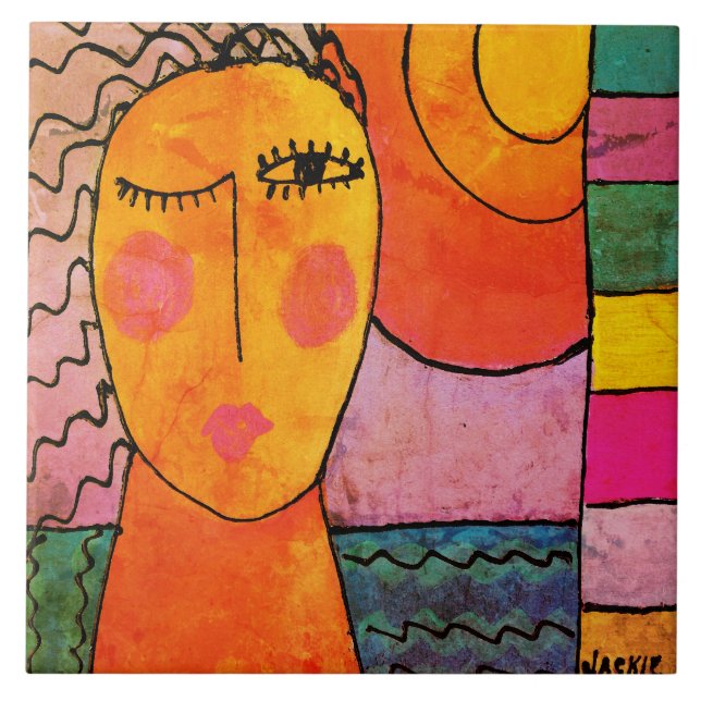 Sunset Abstract Painting of a Woman Tile (Front)