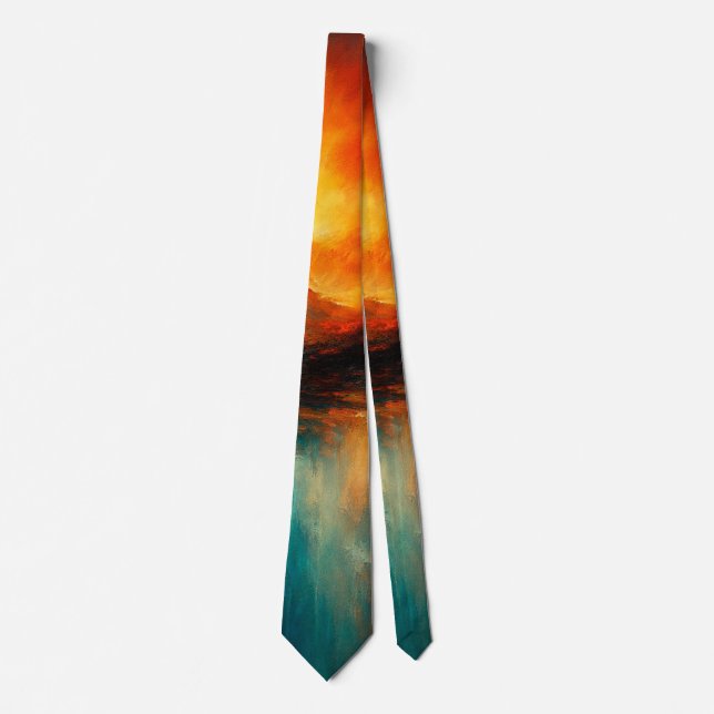 Sunset Abyss Fiery Skies Over Teal Reflections Tie (Front)