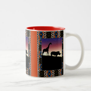 Sunset, african animals Two-Tone coffee mug