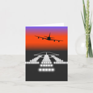 Sunset Airplane Approach Runway Lights Aviation  Card