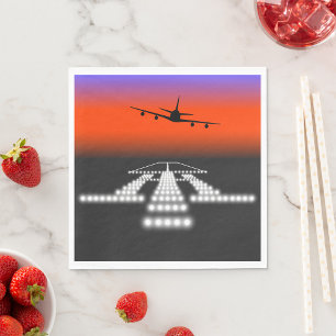 Sunset Airplane Approach Runway Lights Aviation  Napkin