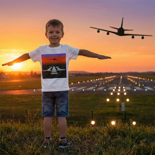 Sunset Airplane Approach Runway Lights Aviation  T-Shirt
