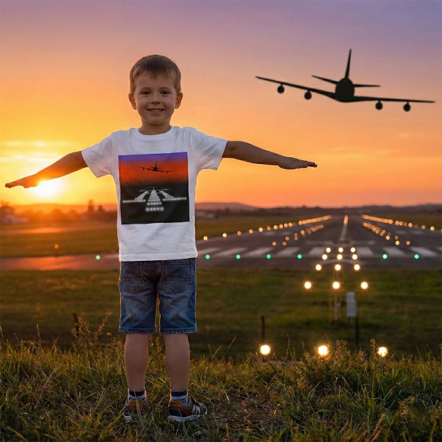 Sunset Airplane Approach Runway Lights Aviation  T-Shirt (Creator Uploaded)